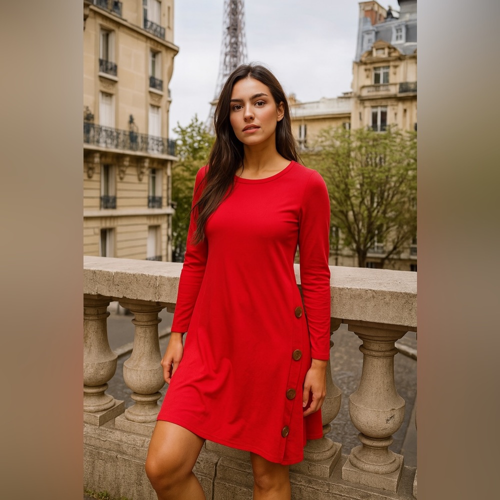 igenjun side button long sleeves dress June sale